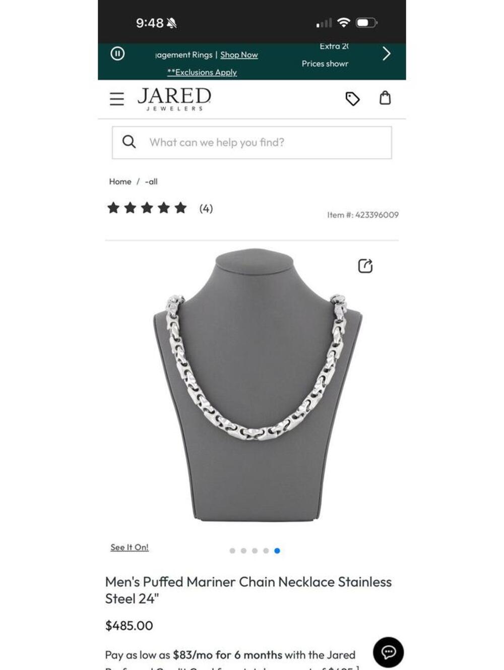 Men's Puffed Mariner Chain Necklace Stainless Steel 24"